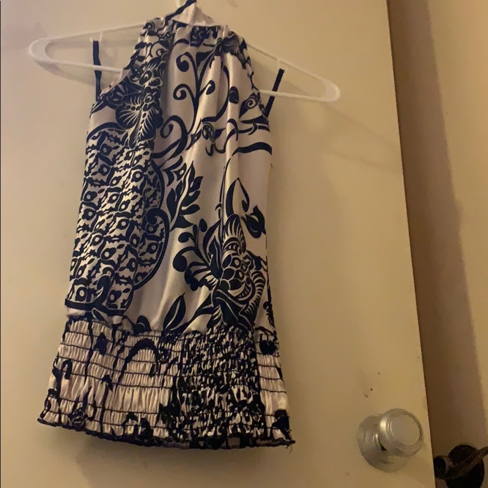 Black and white satin halter top